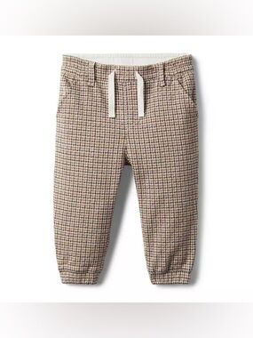 NWT - Janie and Jack Houndstooth Drawstring Joggers - Beige Multi Plaid 18-24 mo